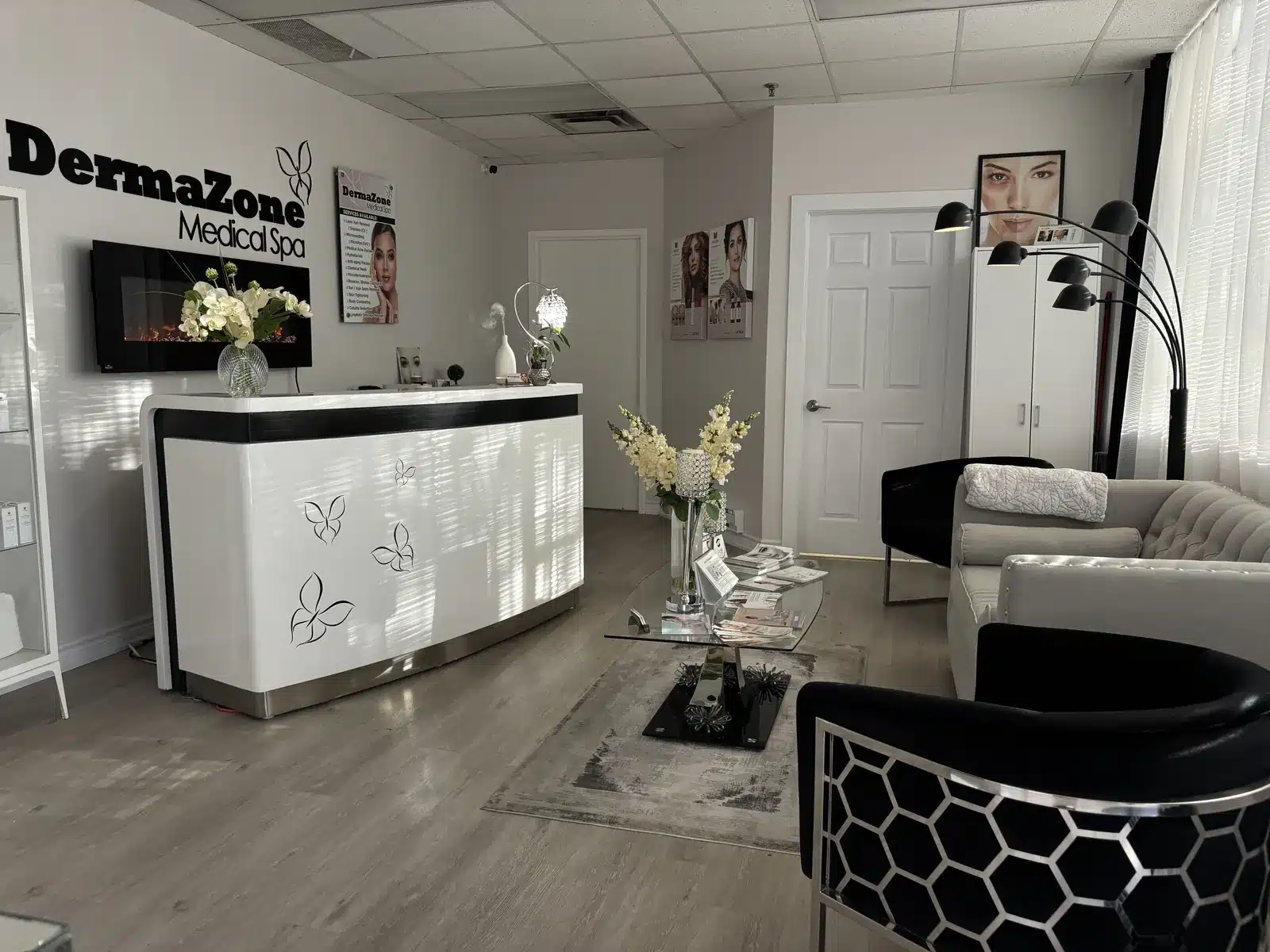 Reception desk at DermaZone Medical Spa in Oakville
